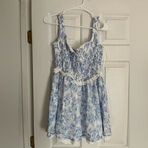 Blue Floral Lace Dress Mini